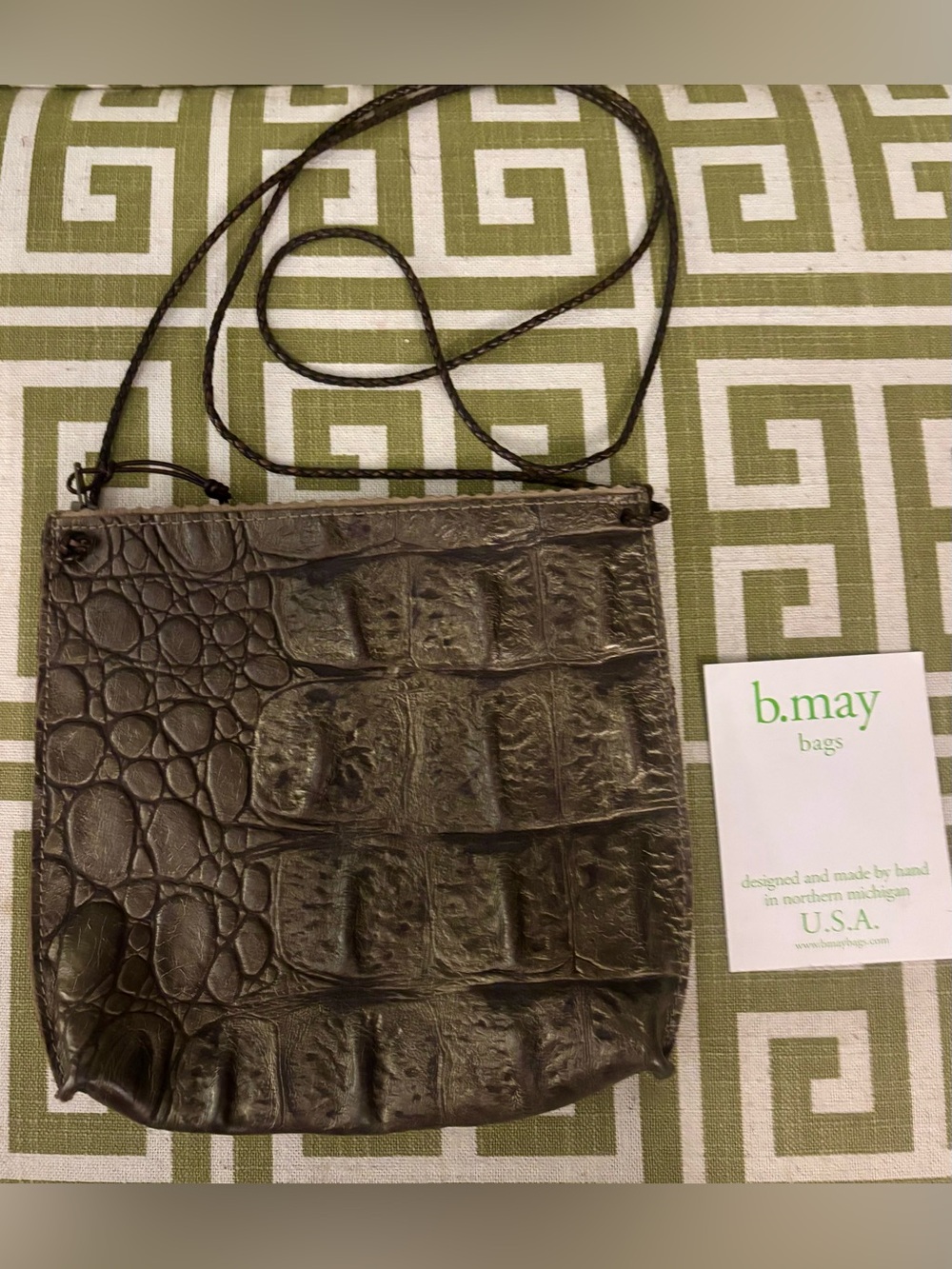 NEW! B.May Tawny Emb Monster Croc. Strappy Pouch